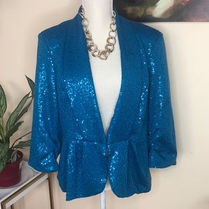🌺 Teal Sequin Women’s Blazer Sz XL